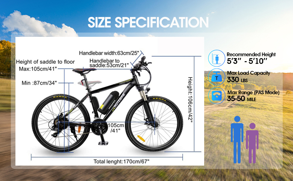 HOTEBIKE 26 Electric Mountain Bike for Adults – 36V 350W Brushless Motor, 30-50 Mile Range, Shimano 21-Speed & Removable Battery - Electric Bike Europe - 11