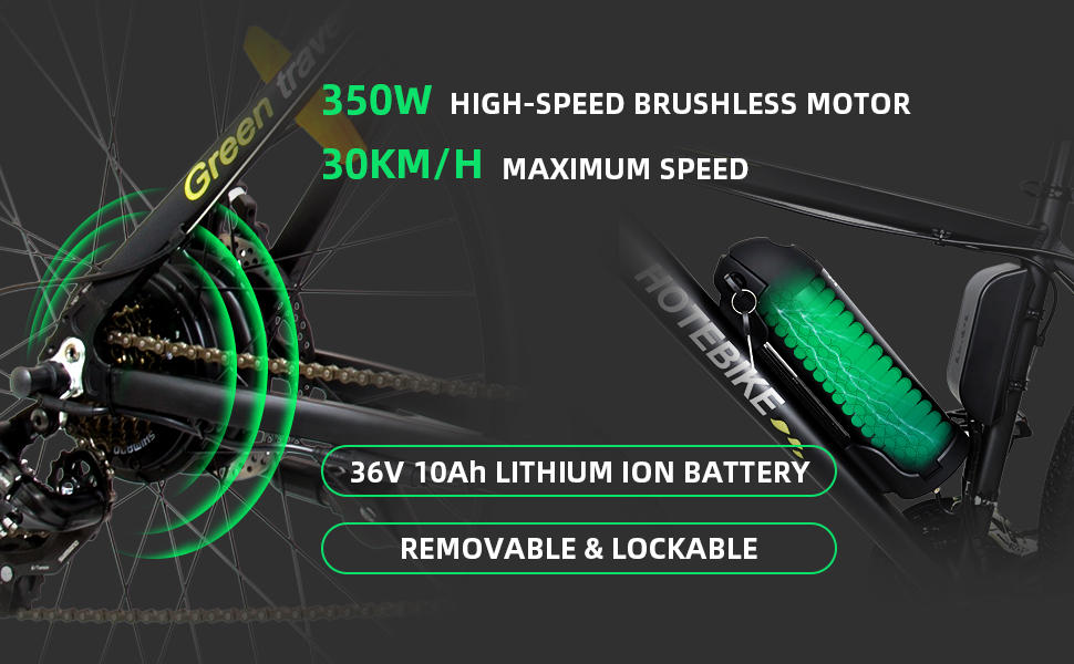 HOTEBIKE 26 Electric Mountain Bike for Adults – 36V 350W Brushless Motor, 30-50 Mile Range, Shimano 21-Speed & Removable Battery - Electric Bike Europe - 3