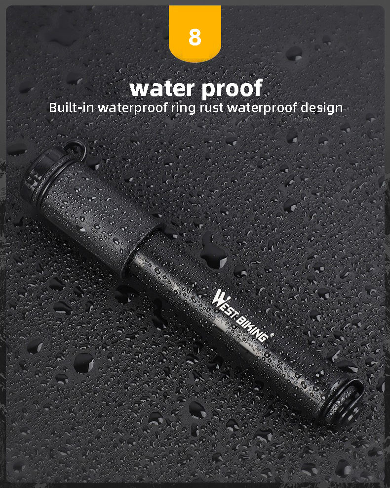مضخة هواء هوتبايك المحمولة عالية الضغط للدراجات – 100 PSI، أسطوانة ألومنيوم، صمام عالمي، خرطوم مدمج - HOTEBIKE - 9