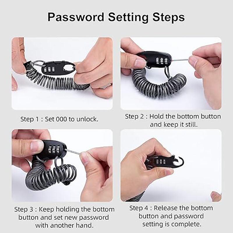 Mini Anti-Theft Bike Cable Lock – Portable 3-Digit Resettable Combination Lock for Helmet, Luggage, and Bicycle Security - Bike Lock - 5