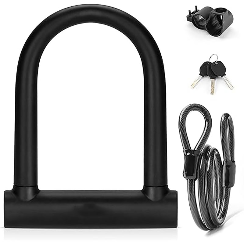Heavy Duty U-Lock with Cable – 21mm Alloy Steel Anti-Theft Bike Lock, Portable with Mounting Bracket