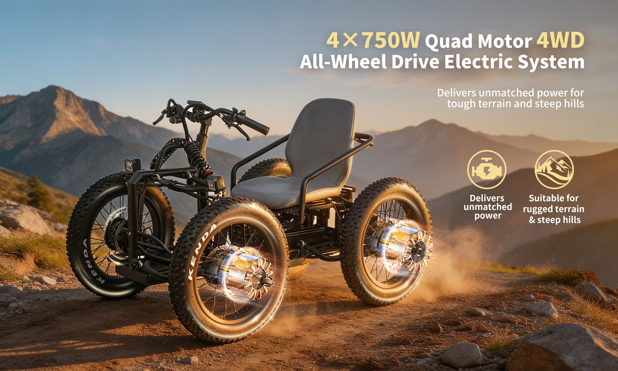 HOTEBIKE 5000W 4WD Electric ATV | All-Terrain Off-Road Quad - Fat Tire Electric Bike - 2