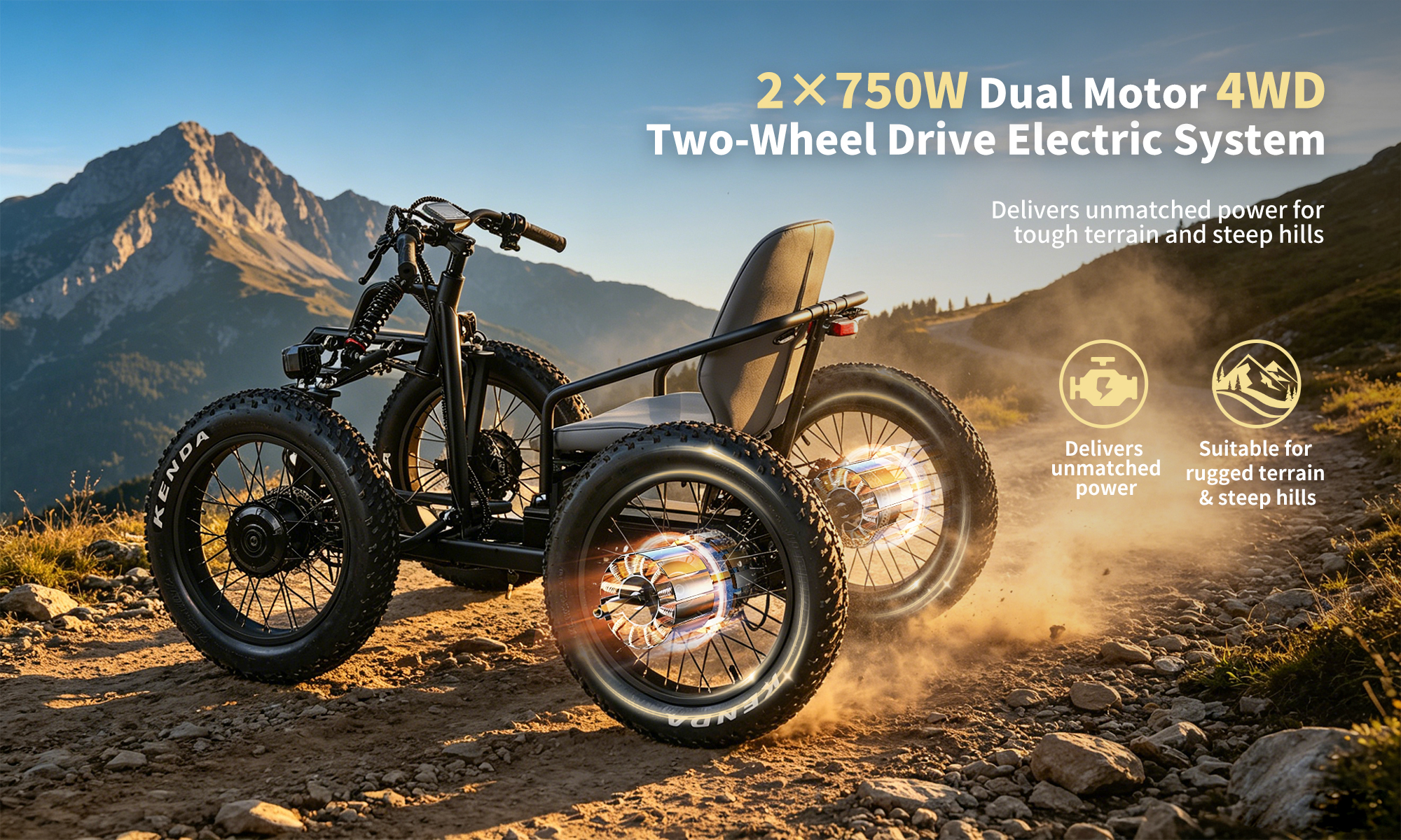 HOTEBIKE 5000W 4WD Electric ATV | All-Terrain Off-Road Quad - Fat Tire Electric Bike - 3