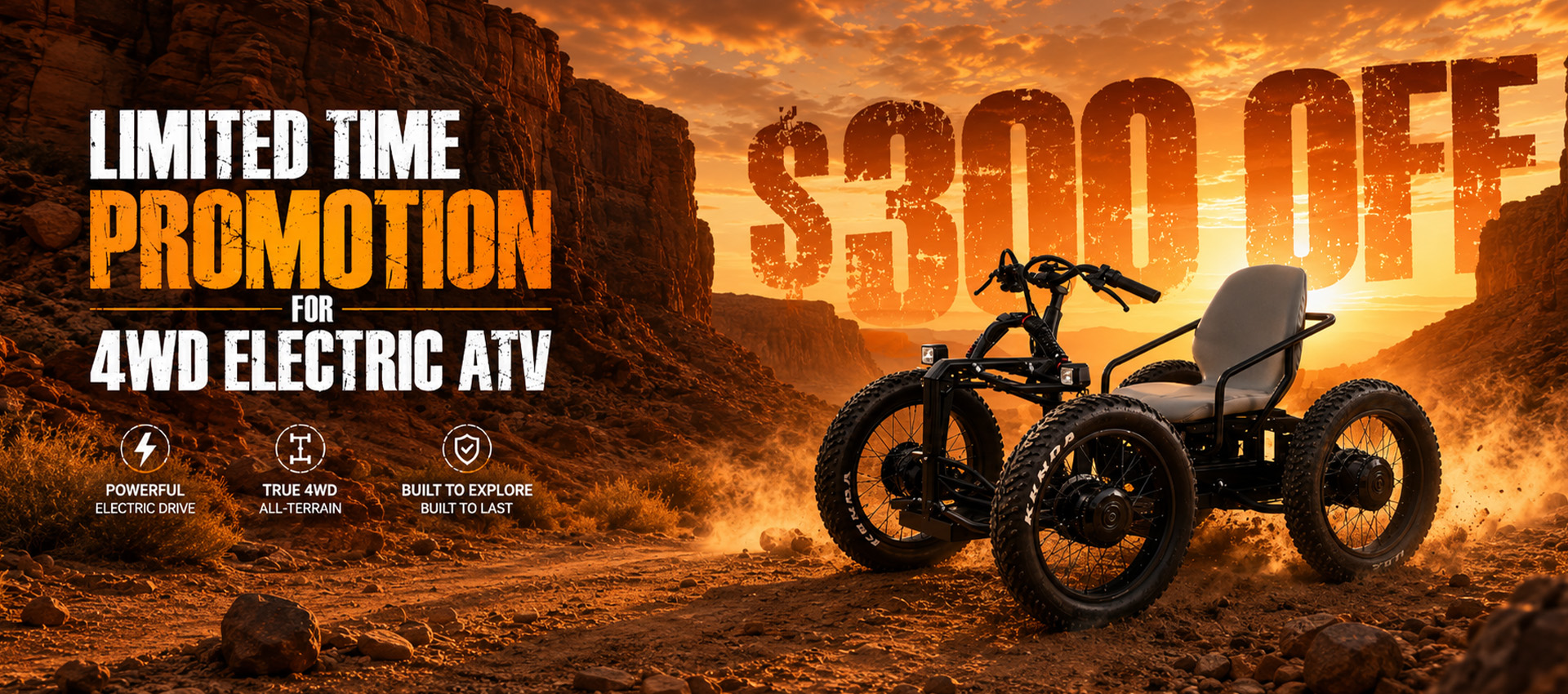 HOTEBIKE 5000W 4WD Electric ATV | All-Terrain Off-Road Quad - Fat Tire Electric Bike - 1